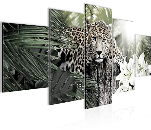 Runa Art Bild Wohnzimmer Schlafzimmer Afrika Leopard 5 Teilig Tiere Schwarz Weiss Wandbilder auf Vlies Leinwand 006753c