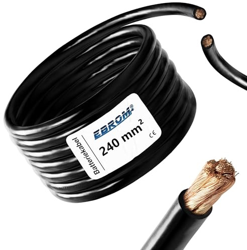 EBROM Batteriekabel SCHWARZ 240 mm² 99,9% Kupfer flexibel 240 mm2 Meterware | MASSE Kabel Stromkabel 12V, 24V, 48V - H07V-K Aderleitung, Batterie, Solar (Anzahl/Stück im Warenkorb = Kabel in einer Länge)