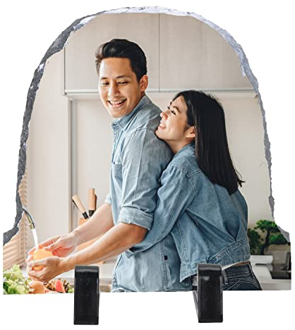 ITODA Schiefer mit Foto Personalisierte Schiefertafel mit Ständer Benutzerdefinierte Schieferplatte mit Individuellem Fotodruck Schiefertafel für Geschenk Geburtstag Weihnachten Jubiläum (Grau Rund)