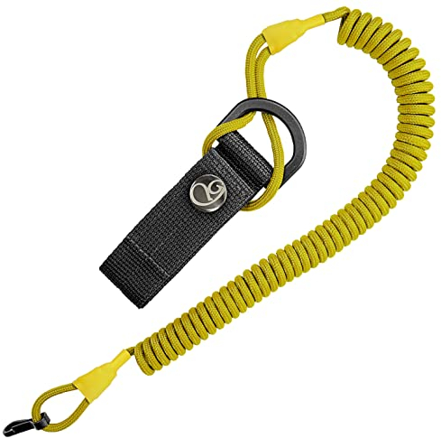 Ganzoo Spiral-Kabel Schlüsselanhänger elastisch mit Karabiner, Safety Lanyard mit Paracord-Mantel, Schlüsselband, Stretch Fang-Riemen, RSG Halterung für Polizei, Bundeswehr, Hausmeister, gelb