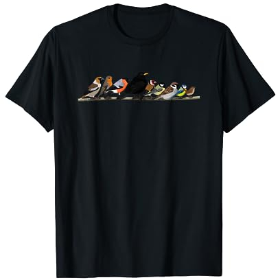 Vogelmotiv Vögel kuscheln auf einem Ast Amsel Rotkehlchen T-Shirt
