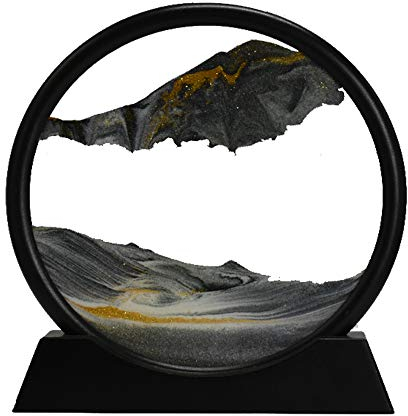 Aoderun Sablier Decoratif 20cm Sablier 3d Art Dynamique Peinture de Sable Qui Coule Rond Cadre Sable Mouvant Deco Bureau Salon Maison (Noir,28cm)