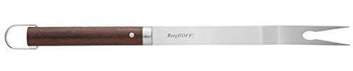 BergHOFF Essentials Stainless Steel Blade Carving Fork 17.2 Brown & Silver Hanging Ring Long Wood Handle Sharp Well Balanced Indoor Outdoor Use Everyday Use Satin Finish