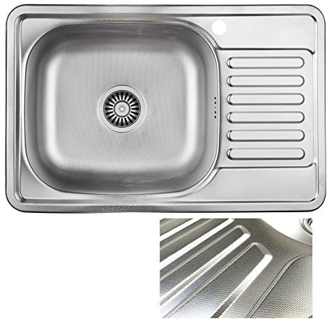 VBChome Fregadero empotrable de 66 x 42 cm, estructura de lino, acero inoxidable, superficie escurridora, rectángulo, sifón