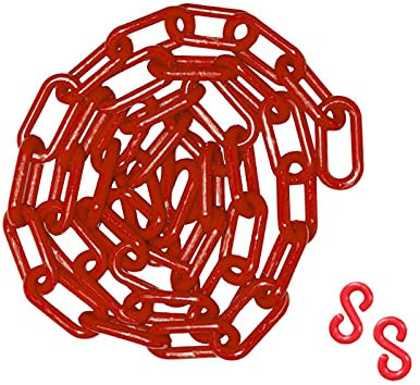 HATOOLHA® Kunststoff Gliederkette, Kunststoff Sicherheitskette Barriere Straßenwarnblock Verkehrssperre Kette mit 2 S-Haken (2 m, rot)
