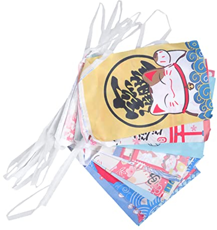 Amosfun Japanisches Glückskatzen-Banner Maneki Neko Wimpelkette Flagge Izakaya Hängendes Banner Kawaii Japanische Wimpelkette Girlande für Restaurant Tür Heimdekoration