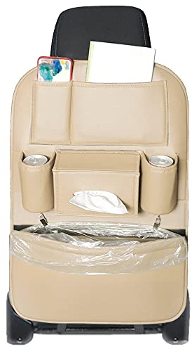 Qirc Auto Organizer Rücksitz, Rückenlehnenschutz Auto Kinder Autositzschutz aus PU-Leder, universeller Wasserabweisender Kick Matten Schutz für Autositz,1 Stück (beige)