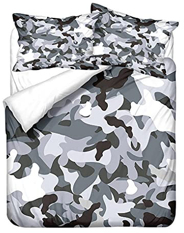 HNHDDZ Bettbezug 155x220 Camouflage Bettwäsche-Set Blau Grün Grau Militär Thema Mikrofaser Doppelbett Mit 2 Kissenbezug 80x80 cm