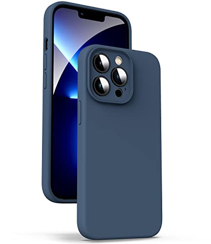 Supdeal Liquid Silikon Hülle für iPhone 13 Pro, [Kameraschutz] [Anti Fingerabdruck] [Kabelloses Laden] Flüssige Silikon Handyhülle Schutzhülle, Eingebaute Mikrofaser Case Cover, 6,1, Dunkelblau