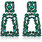 EVER FAITH Pendientes Mujer Cuadrados Grandes Bohemios de Goteo de Cristal Geométrico con Diseño Verde Tono Plateado
