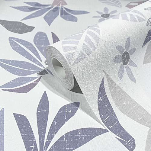marburg Tapete Weiß Lila Floral Natur Vliestapete für Wohnzimmer oder Schlafzimmer Made in Germany 10,05 x 0,53m