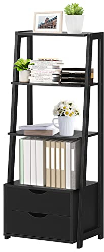 GIANTEX Regal mit 2 Schubladen, Bücherregal mit 4 Ebenen, mit Kippschutz, für Wohnzimmer, Arbeitszimmer, Küche, Schlafzimmer und Büro, Schwarz, 53 x 40 x 133 cm
