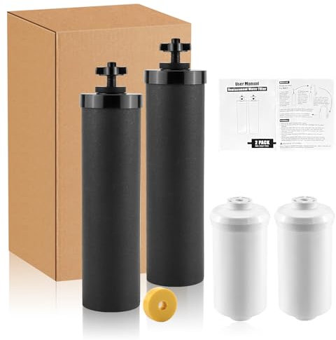 Elementi filtranti per acqua a carbone attivo nero e filtri al fluoro per sistema di filtrazione dell'acqua a gravità con membrana UF e filtro dell'acqua certificato NSF, confezione da 4