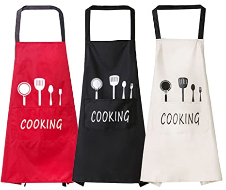 ViLiyDuo 3 Stück Kochschürze, Küchenschürze,Wasserdicht Latzschürze mit 2 Taschen,Grillschürze,Männer Damen Küche Schürze,für Küche, Restaurant,Backschürze