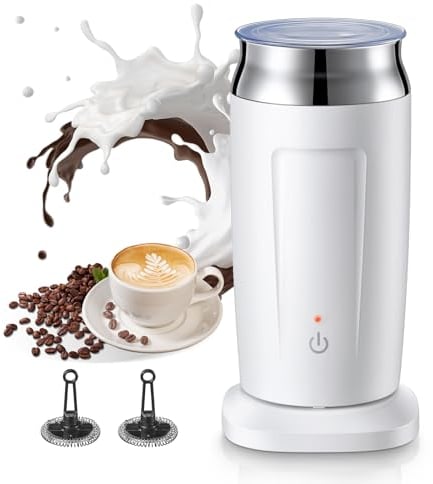 HOUSNAT Milchaufschäumer Elektrisch 4 in 1 Automatische Milchschäumer für Heißer und Kalter Milchschaum, 240ML, 2 Rotoren, 500W, Erhitzen und Aufschäumen für Latte Cappuccino Heiße Schokolade, weiß