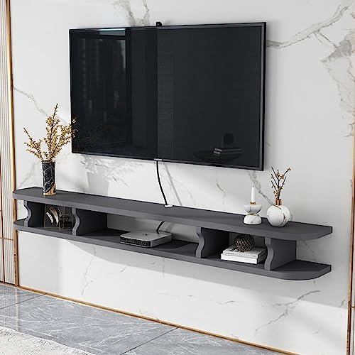 Meuble TV Suspendu Gris,TV Lowboard/Meuble TV Flottant,pour 32-55 Pouces Écran Plat avec 3 Compartiments Ouverts, Meuble TV Mural en Bois 120 cm