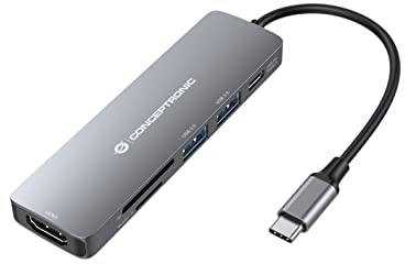 Conceptronic DONN11G 6-in-1 USB 3.2 Gen 1 Dockingstation, HDTV, 100 W USB PD, USB 3.0, USB 2.0, SD, TF/MicroSD