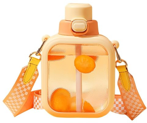 DONGKER Botella de agua cuadrada, botella deportiva transparente de 700 ml con correa trasera ancha y pajita extraíble a prueba de fugas para deporte, oficina, viajes al aire libre y camping