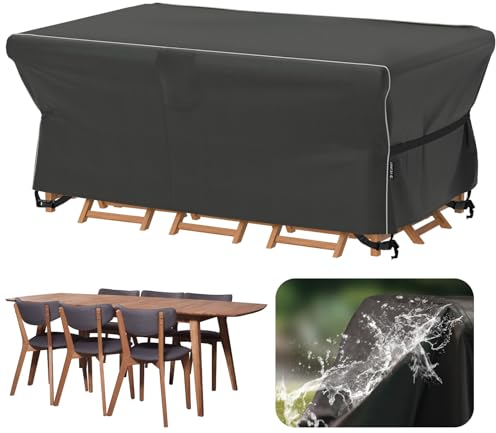 Velway Housse Salon de Jardin Imperméable: Housse de Table Jardin Rectangulaire avec Bande Réfléchissante - 600D Oxford Coupe-vent Couverture de Protection Meubles Bâche pour Table - Noir 180x120x74cm