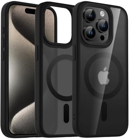 OLEPHY Magnetic Case for iPhone 15 Pro Case Compatible with MagSafe, [Translucent Matte Back,Anti-Fingerprints Anti-Scratch Never Yellowing] [Military Grade Drop Protection] Phone Cover (6.1), Black