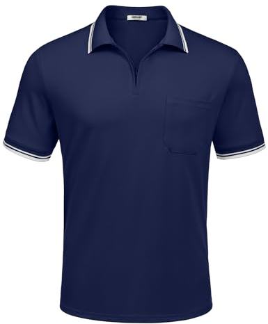 COOFANDY Poloshirts für Herren Slim Fit Basic Polohemd Herren Kurzarm Golf PolokraIgen Hemd Reißverschluss Outdoor Sportstil für Männer T-Shirt A-Navy blau L