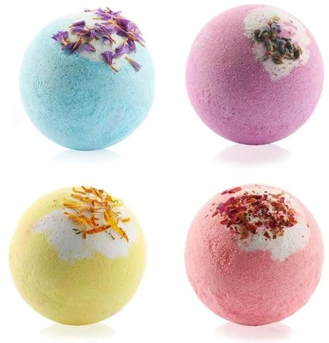 Lukinuo Badebomben Geschenk Set 4pcs Badekugeln Fizzy mit Totes Meer Salz Kakao und Shea ätherisches Öl befeuchten trockene Haut, perfekt für Bubble Spa Bad, Geschenk für Freundin Kinder