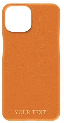Personalized Initials Letters Luxury Vegan Leather Phone Case for iPhone 15 14 13 12 11 XR, XS, X, Pro Max Plus,SE Custom Monogram Text Date Case, Personalise Embossed Name Protection Cover Orange