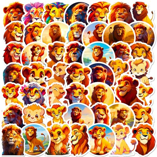 Löwe Aufkleber Lion Sticker Set 50 Stücke Niedlich Deko für Auto Laptop Skateboard Fahrrad Moped Motorrad Fahrrad Computer,Geeignet für Erwachsene Kinder