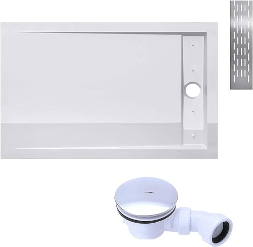 doporro Piatto Doccia con Piletta 80x100x5cm, Piatto Doccia Rettangolare in Acrilico incl. Piletta di Scarico (AL02) Xetro04W, Bianco