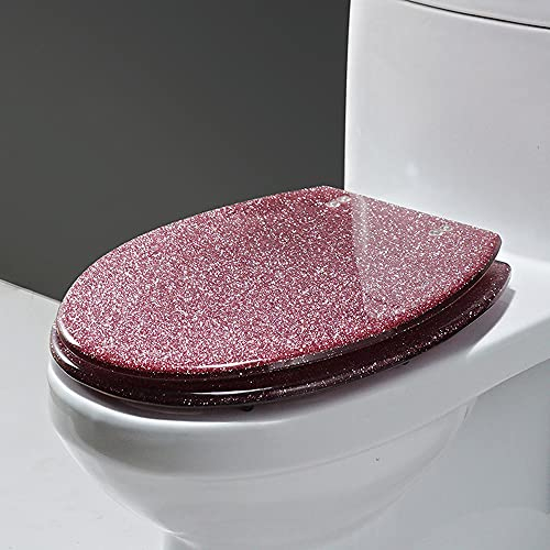 Glitzer-Toilettensitz, längliche Toilettensitze mit rutschfesten Sitzstoßstangen, Toilettendeckel, sanft schließende Toilettenschüssel, leicht zu reinigen, Silber/Schwarz/Gold/Schwarz glitze