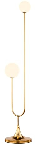Licht-Erlebnisse Stehlampe Glas Messing in Gold Weiß Wohnzimmer 136 cm G9 Jugendstil Kugeln 2-flammig blendarm wohnlich Lesen Ambiente Stehleuchte SOSTRAND