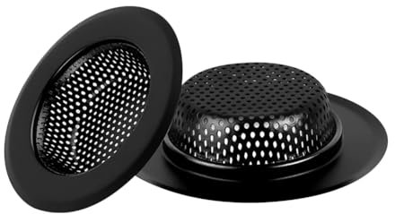 JIHUOO 2 Stück Edelstahl-Spülbeckensieb, schwarz, Küchenspüle, Abflusssieb, Korb, Spüle, Lebensmittelfänger, Badezimmer, Spüle