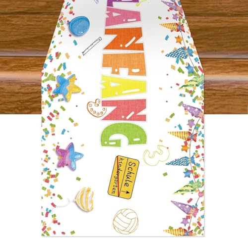 Aitsite Weiß Schulanfang Deko Tischläufer Tischband für Schulkind Schulanfang Schuleinführung Schulstart Party Tischdeko Einschulung Urlaub Dekoration 40 x 180 cm (Einschulung White)