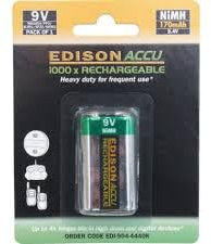Edison 9V Single NiMH Rechargeable 170 mAh Battery (12)