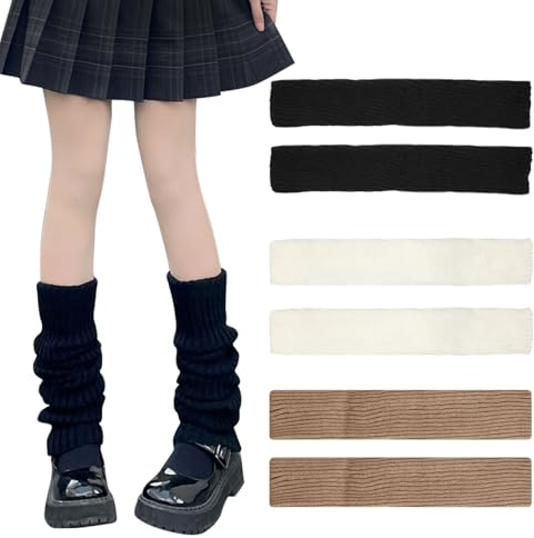 EUPSIIU 3 Paia Scaldamuscoli da Donna Ragazza, a Maglia Calzini Crochet Legwarmer, Warmer Gamba Ginocchio Inverno Anni '80, Stivale Manicotti per Feste a Tema