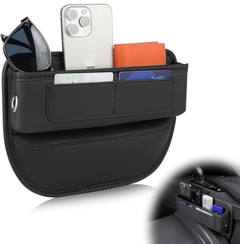 Supaway Aufbewahrungsbox Autositz Lücken Autositz Seat Gap Organizer Vordersitzen Seitentasche PU Leder Auto Organizer Sitzspalt Aufbewahrungsbox mit Loch USB-Kabel für Kleinigkeiten, Handys, 1 Stück