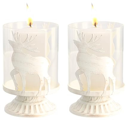 Focenat 2 Piezas Blanco Candelabros de Metal, Portavelas Decoracion Navideños, Portavelas de Metal para Velas, Portavelas Vintage para decoración de Chimenea de Abrigo de Mesa de Navidad (Ciervo)