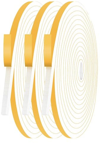 27M Cinta Selladora Espuma, Blanco 6x3mm Burletes Puertas Tira de Sellado para Puertas y Ventanas del Hogar,Espuma Burlete Adhesivo de Alta Densidad para Aislante (Blanco, 9Mx3 Rollos)