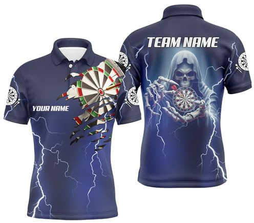 Individuelles Skelett-Darts Thunder Lightning Blau 3D-gedrucktes Herren & Damen Polo & Quarter-Zip Shirt Darts-Trikot T1471