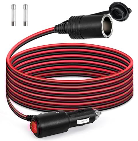 GUNGY 3 Meter KFZ Verlängerungskabel Zigarettenanzünder Buchse Stecker Verlängerung 16AWG Kabel Wasserdicht mit Schalter 15A Sicherung für 12V/24V Strom LKW Camping Wohnmobil
