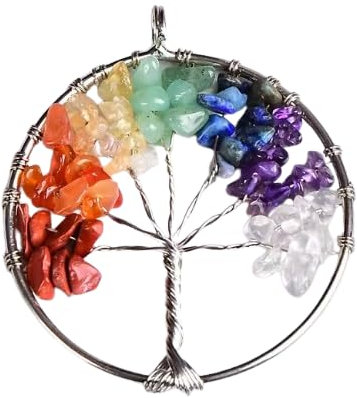 AUOU 1 pietra naturale con albero della vita, quarzo rosa colorato per fare un ciondolo regalo