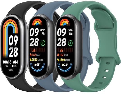 Vancle 3 Stück Armbands für Xiaomi Mi Smart Band 8 / Xiaomi Mi Band 9 Armband, Weiches Silikon Uhrenarmbänder, Verstellbar Sport Ersatzarmband für Xiaomi Smart Band 9 / Mi Band 8 Uhrenarmband