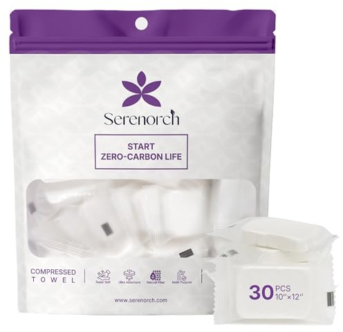 Serenorch Compressed Towel Tablets, 30 Count, 10 x 12 Inch | Compact Towels for Travel, Camping, Sports and Everyday Use