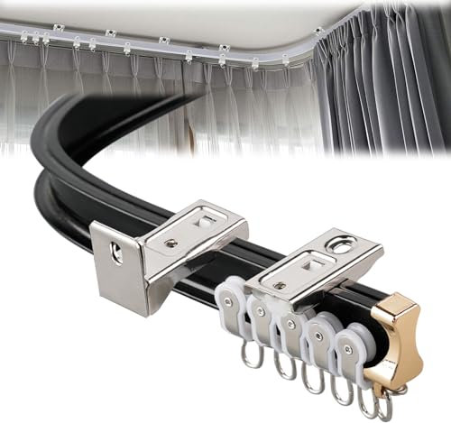 Gardinenstange aus Aluminium, gebogen, mit biegbarer Schiene für U-Form & L-Form, gerade Schienen, mehrere Dämpfer Riemenscheibe