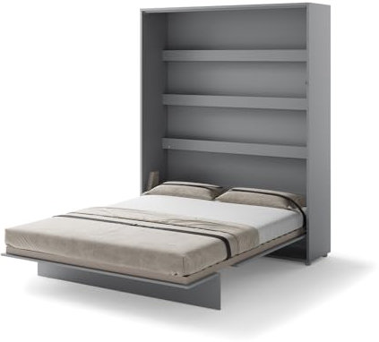 Friderik Bed Concept BC-012 Wandklappbett Vertikal Schrankbett mit Matratze, 160x200 cm (Grau)