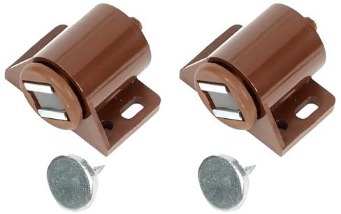 2 Chiusure Magnetiche per Ante - Magneti per Armadi, Cassetti, Porte, Camper, Barche - Ferma Porta Magnetico - Calamita Ferma Cassetto - Forza di Tenuta 8 Kg - Set da 2 Pezzi (Tondo-Marrone)