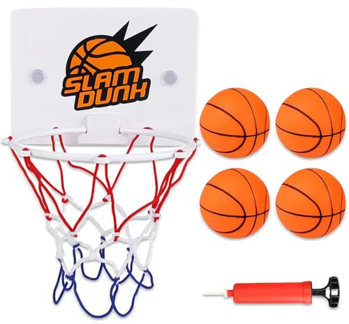 6 Stück 4 Bälle+Mini Basketballkorb Und Luftpumpe Mit Saugnapf Basketballkorb Indoor Basketballkorb Kinder,Mini Basketballkorb fürs Zimmer für Wohnzimmer Bad Schlafzimmer Basketballkorb Indoor Kinder