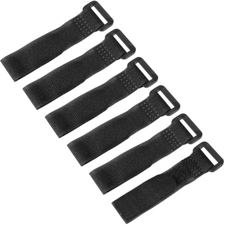 sourcing map 6 Pcs Reusable Battery Tie Down Straps 20mm x 150mm Nylon Multipurpose Battery Hold Down Adjustable Cinch Strap Hook Loop Fastening Tie for Quadcopters FPV RC Drone Boat Car, Black