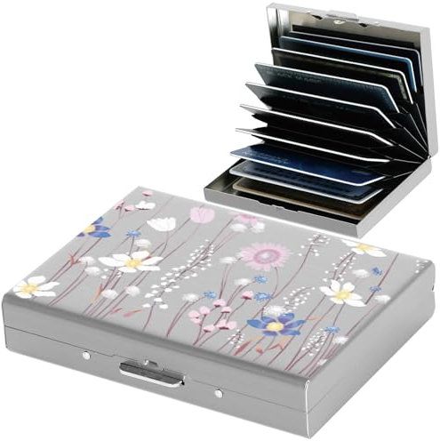 BONSYL® Portefeuille Porte-Cartes en Métal RFID Pro Max Amélioré pour Hommes et Femmes | 10 Emplacements | Blocage RFID | Design Ultra-Mince (10 Cartes/Argenté/Fleur)