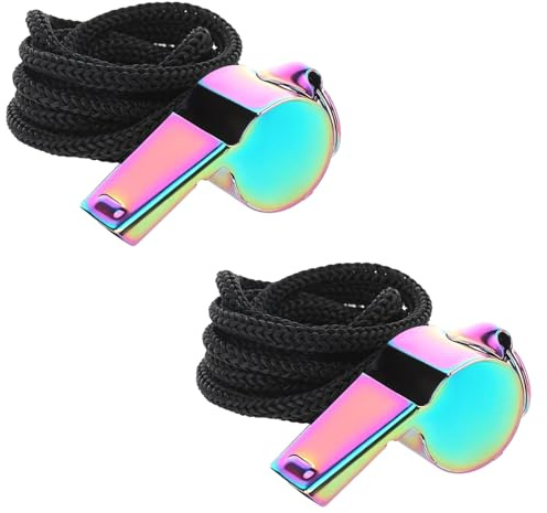 WANTUSHUI 2 Stück Trillerpfeife Edelstahl mit Lanyard, Professionelle Schiedsrichterpfeife Lauter Klang, Metall Sportpfeife für Trainer, Fußball, Schulsport, Hundetraining & Notfall - Bunt/Regenbogen